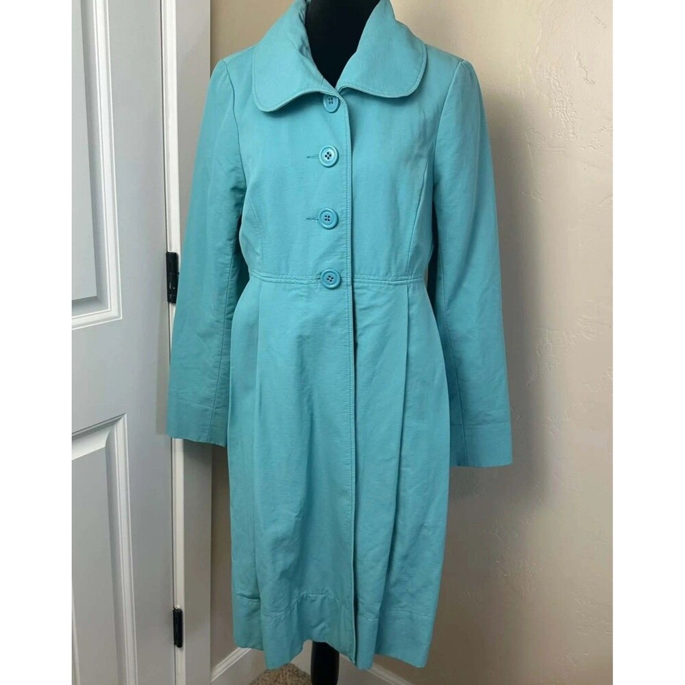 Vintage Mossimo Women Aqua Teal Peter Pan Collar Skirted Trench Coat